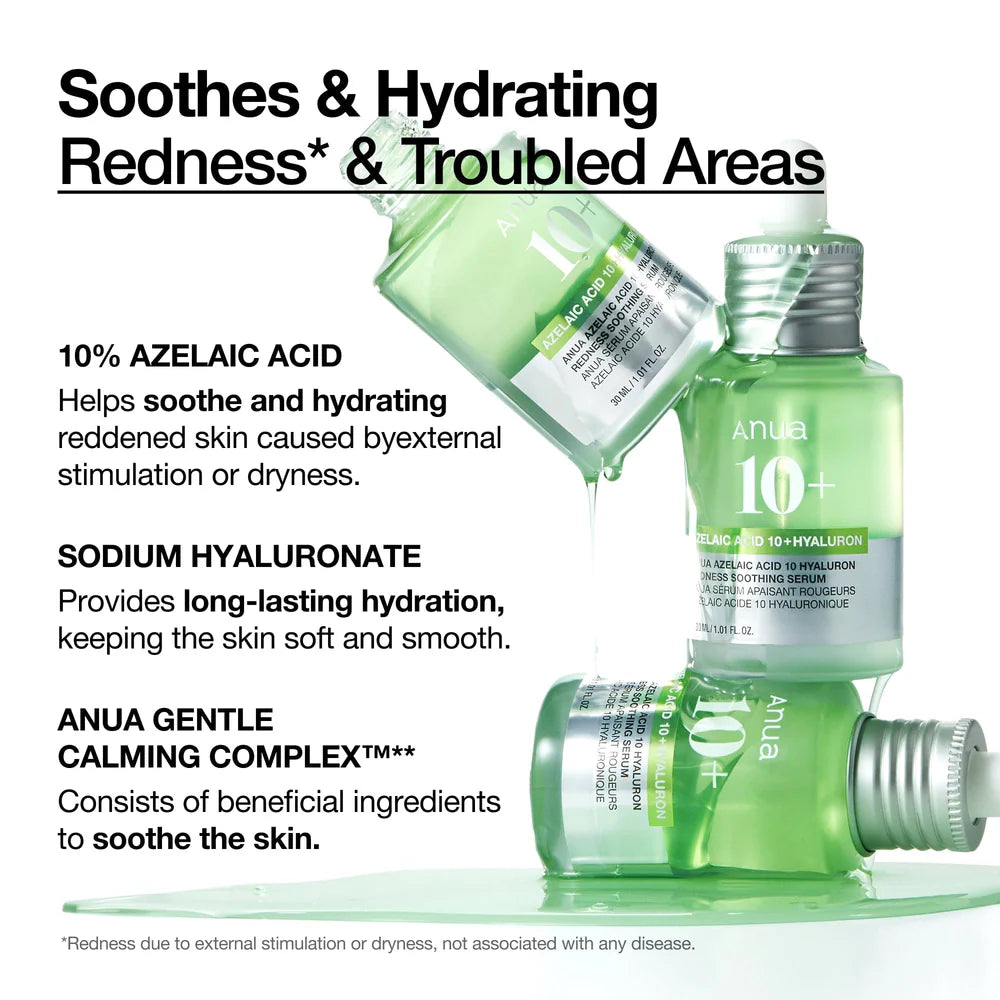 ANUA AZELAIC ACID 10 HYALURON REDNESS SOOTHING SERUM 30ML